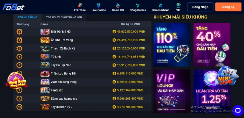 Thưởng nạp đầu tiên tại cubet casino